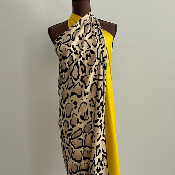New Gucci Oversize Shawl Leopard Print Silk Yellow Wrap Scarf Cover - Picture 3 of 16